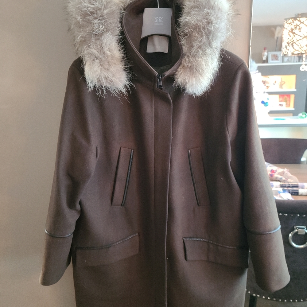 Soia & Kyo Wool boyfriend cut coat with Fox Fur trim